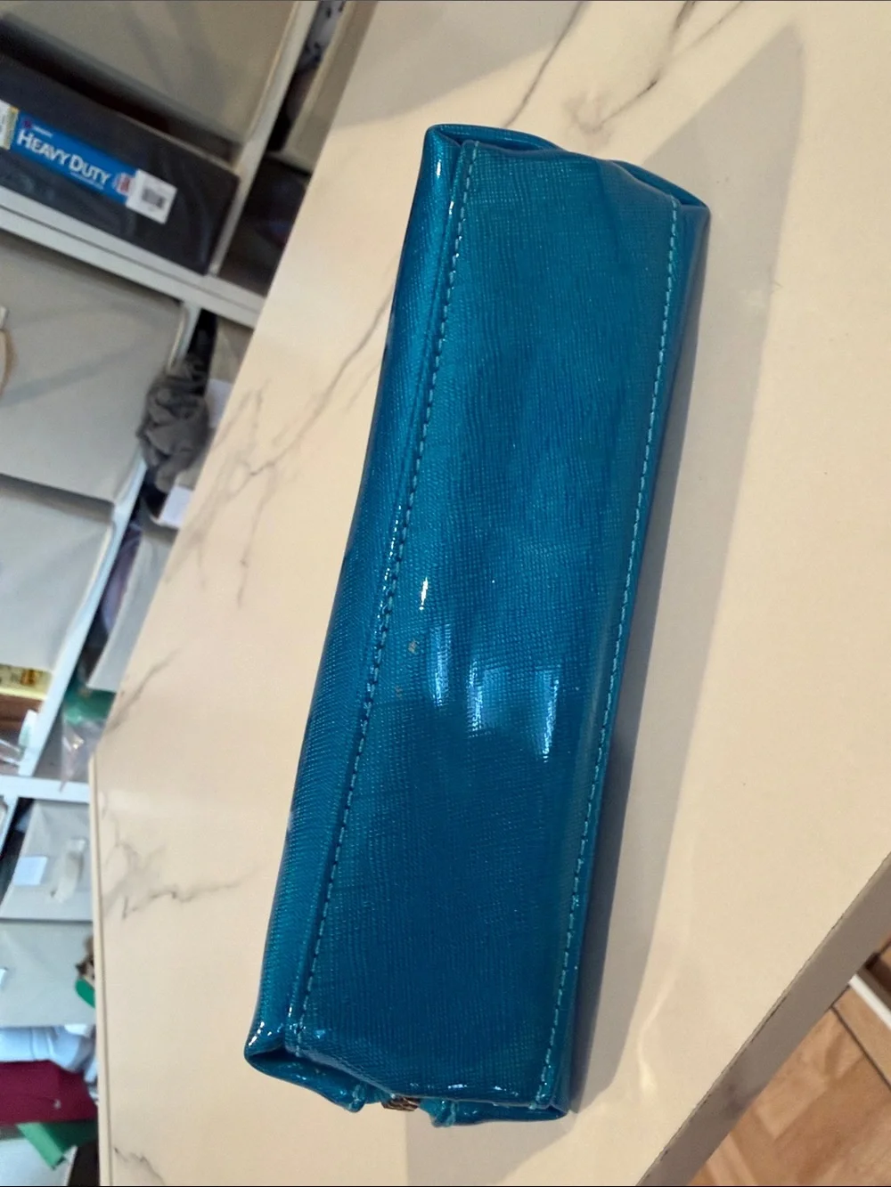 Blue Metallic Pencil Case with Gold Zipper
